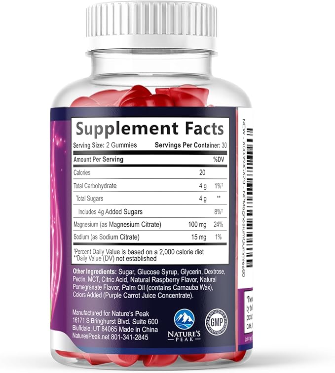 Magnesium Citrate Gummy - High Absorption Magnesium Gummies for Adults & Kids - Enhanced Bioavailability Form Mag Citrate Supplement - Improved Vegan Formula - Delicious Raspberry Flavor - 60 Gummies