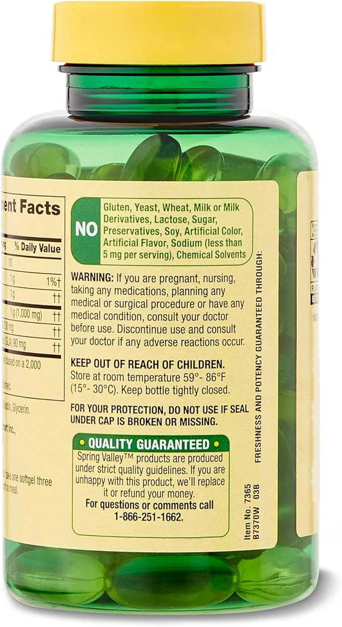 Spring Valley Evening Primrose Oil Women's Health Dietary Supplement Softgels, 1000 mg, 75 Count, Softgels, Evening Primrose Oil Capsules 1000mg Bundle with LualL's 45 Diabetes Decoded