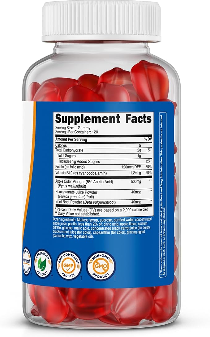 Nutricost Apple Cider Vinegar 500mg, 120 Gummies, Apple Flavored - Gluten Free, Non-GMO, No Corn Syrup