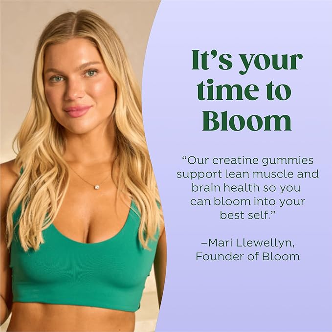 Bloom Creatine Monohydrate Gummies, 5g Per Serving, Sugar Free Creatine Gummy for Workout, Strength, Cognitive Health & Lean Muscle Support, Gluten Free & Non GMO, Berry Boost, 36 Gummies, 12 SVG