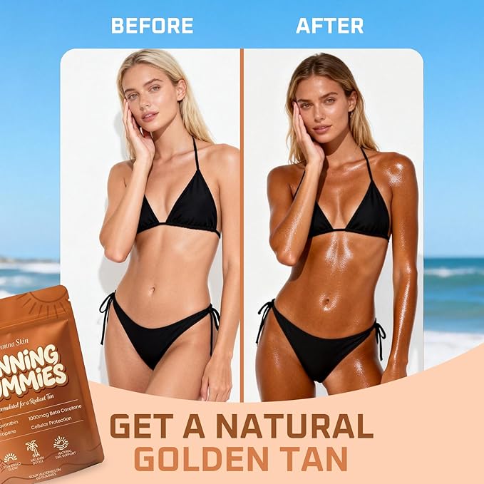 velura Savanna Skin Tanning Gummies, Astaxanthin & Lycopene Complex for Natural Sun-Kissed Glow & Hydration, Watermelon, Vegan, Sugar Free – 60 Count