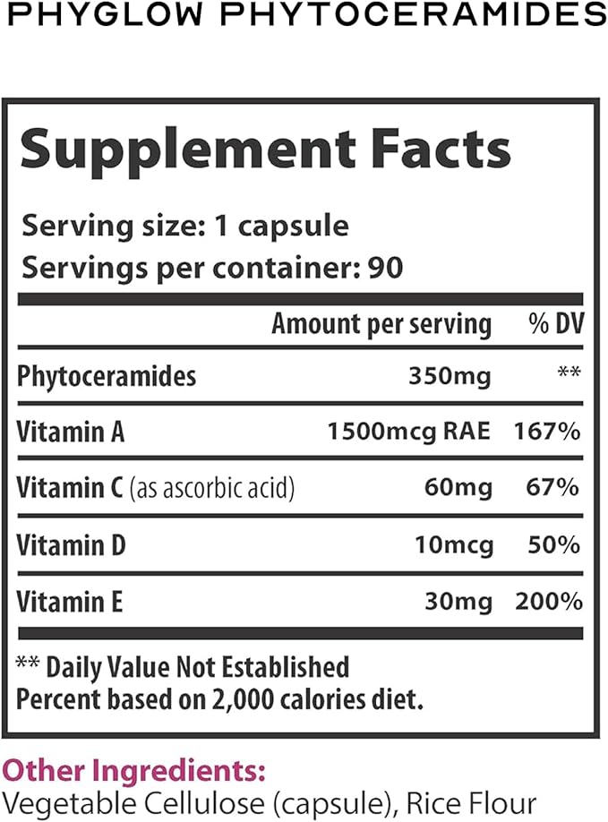 Skin Care Phytoceramides, 90 Day Hydration Focus Super Ceramide Supplements for Women and Men, Wrinkle Support Factor Pills Give youth to the Face with Multivitamin A, C, D, E Gluten Free 90 Capsules