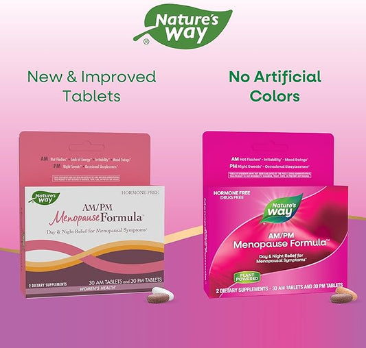Nature's Way AM/PM Menopause Supplements for Women, Hot Flash Relief*, Night Sweats*, Restful Sleep*, Mood Swings*, Hormone-Free Formulas with Black Cohosh, Theanine, Valerian, 60 Tablets