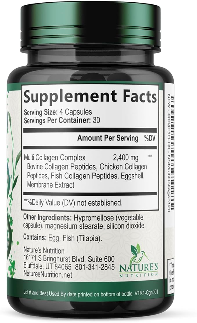 Multi Collagen 2400mg Per Serving - Advanced Formula Types I, II, III, V, X - Hydrolyzed Multi Collagen Pills - Collagen Peptides Supplement for Women & Men - Hair, Skin, & Nail Support - 120 Capsules