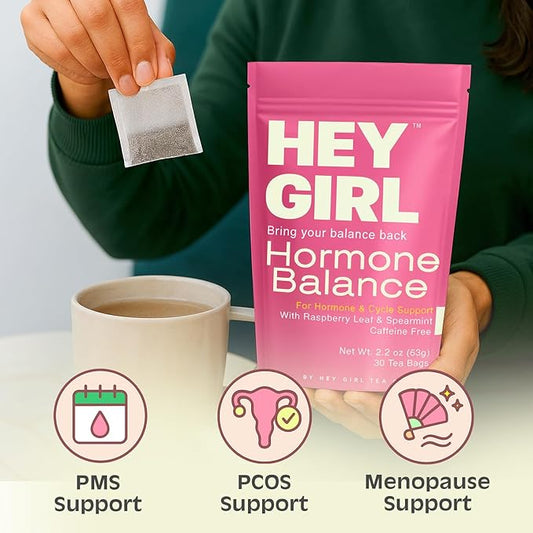 Hormone Balance for Women Tea with Spearmint, Red Raspberry Leaf, Chamomile, Ginger, Nettle - For PMS, PCOS, Perimenopause & Cycle Support - Herbal Hormonal Wellness Tea Bags