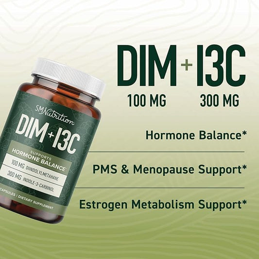 DIM & Indole 3 Carbinol for Hormone Balance for Women & Men | I3C Complex | Estrogen Balance, Menopause Supplements for Womens Health, Antioxidants | Vegan, Non-GMO, Gluten-Free | SMNutrition |60 Ct.