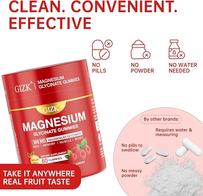 Magnesium Glycinate Gummies 500mg – Sugar Free Magnesium Gummies for Sleep, Stress, Muscle & Nerve Support – for Adults & Kids 4+, Vegan, No Melatonin (Raspberry Flavor, 60 Count)