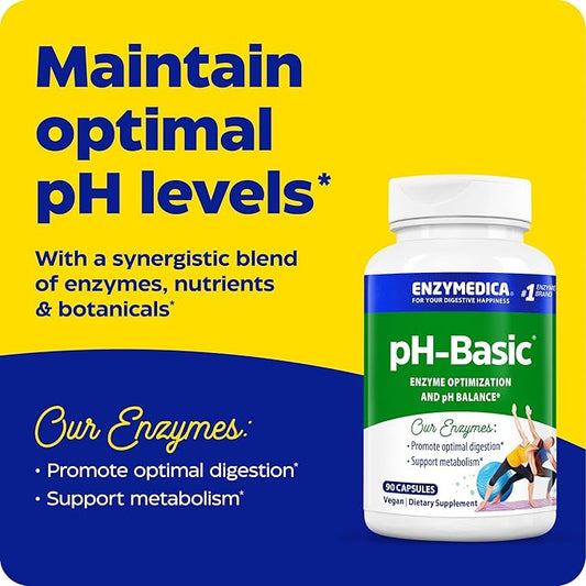 Enzymedica, pH-Basic, Includes Digestive Enzymes, Nutrients & Herbs, Supports Healthy Digestion & pH Balance, 90 Count