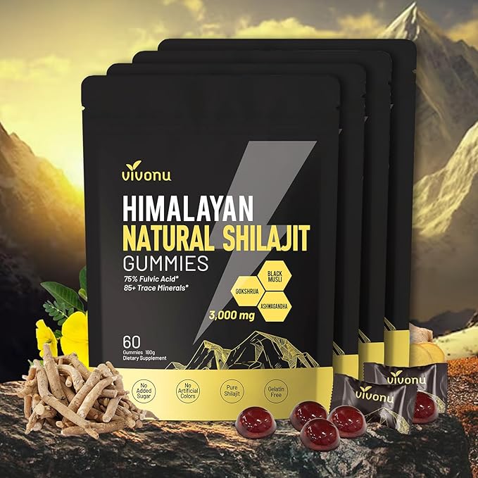 Shilajit* Gummies,Pure Himalayan* micronutrient Supplement, Himalayan Premium Ingredient with Shilajit, Ashwagandha, Gokshura, Fulvic Acid & 85+ Trace Minerals I for Men & Women ((3000MG/4 Bag))