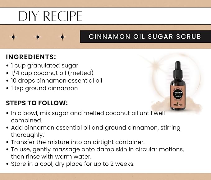Earth N Pure Cinnamon Essential Oil for Home Fragrance | Best for Aromatherapy | Helps in Meditation | Used in Diffusers, Candles, Air Fresheners, Soaps 100 ML