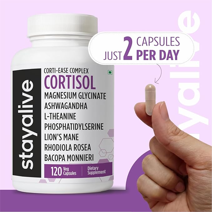 STAY ALIVE Cortisol Manager Supplement 15-in-1 Complex w/L-Theanine, Ashwagandha, Magnesium Glycinate, Phosphatidylserine and More, 120 Veg Capsules, Non-GMO & Gluten-Free Formula for Women and Men