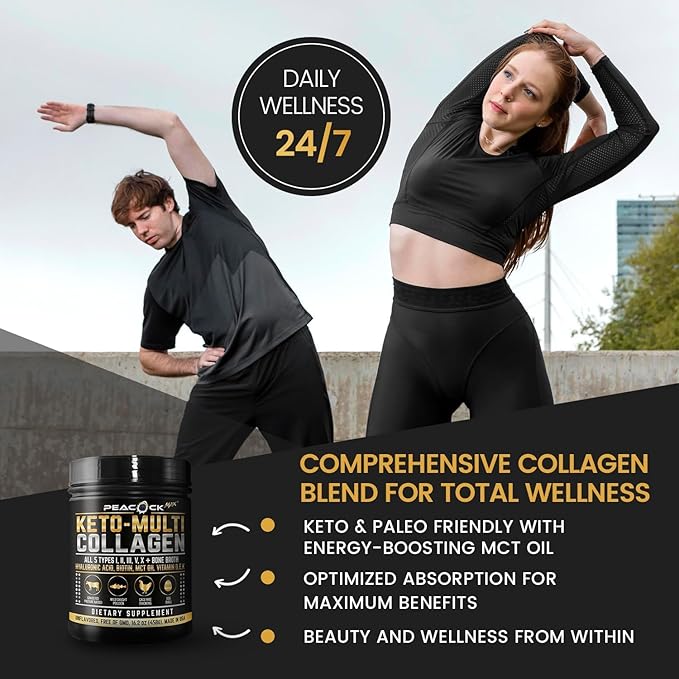 Keto Multi Collagen Peptides 16.2 oz - Bone Broth Protein Powder, with 5 Types Hydrolyzed Collagen, MCT Oil & Biotin for Skin, Joints, Hair & Nails, Unflavored Collagen Powder