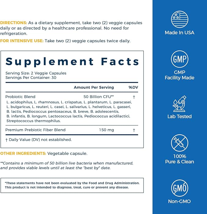 NewRhythm Probiotics 50 Billion CFU 20 Strains, 120 Veggie Capsules, Targeted Release Technology, Stomach Acid Resistant, No Need for Refrigeration, Non-GMO, Gluten Free