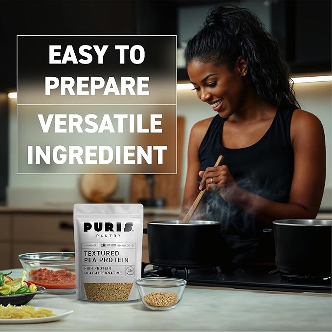 PURIS Pantry Textured Pea Protein, Unflavored Meatless Vegetable Crumbles, Soy Free, Shelf-Stable, Gluten Free, 21g of Protein, Plant-Based Vegan Meat Substitute, Equivalent to 1.5 Pounds Ground Beef