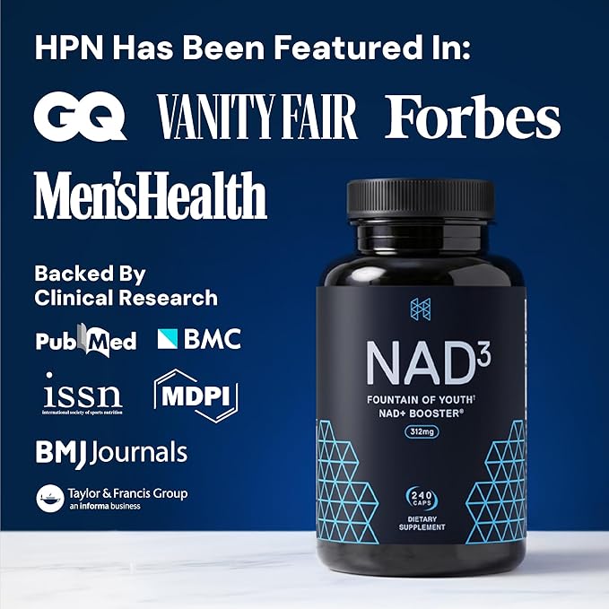 HPN NAD3 Clinical NAD+ Booster, Cellular Health & Natural Energy - NAD Supplement for Healthy Aging, Metabolic Support, NRF2 & Longevity, Nicotinamide Riboside & NMN Alternative, 240ct, 120-Day Supply