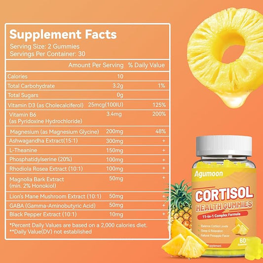 Cortisol Gummies for Women, Cortisol Supplements with Ashwagandha, Magnesium, L-theanine, for Relaxation and Mood Support - 120 Gummies