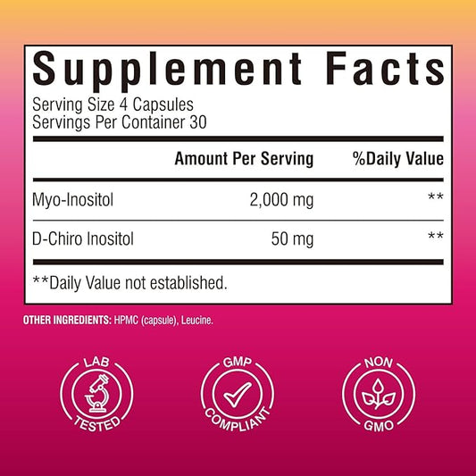 Inositol Supplement, Myo-Inositol & D-Chiro Inositol Supplements for Women, 40:1 Ideal Ratio, Hormone Balance and Women’s Wellness, 120 Vegan Capsules