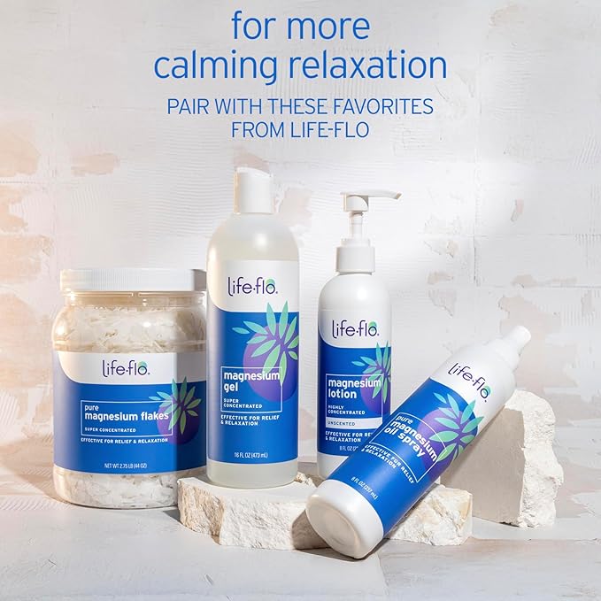 LIFE-FLO Magnesium Lotion and Pure Magnesium Oil Spray Bundle - with Magnesium Chloride from The Zechstein Seabed - 100% Magnesium Oil for Feet and Body and Unscented Lotion, 8 Oz Pack of 2, Unscented