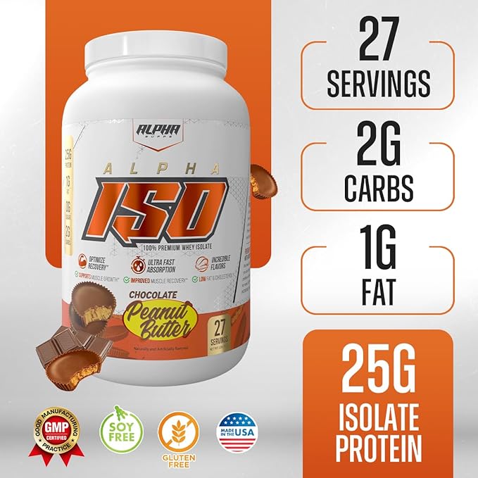 Alpha Supps ISO, Low Carb 100% Whey Protein Isolate Powder, 25 Grams Per Serving, Helps Support Muscle Growth, Low Sugar and Gluten Free (Chocolate Peanut Butter, 2 lb)