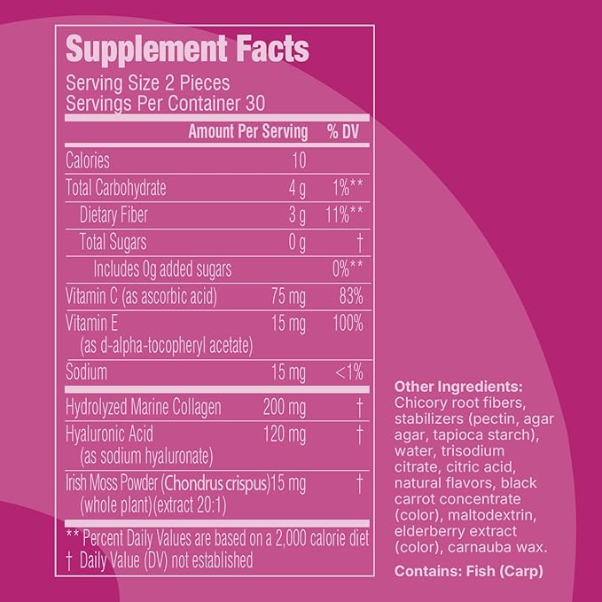 Swisse Glow Skin Glam Bites – Collagen Peptides, Hyaluronic Acid & Sea Moss – Supports Skin Elasticity & Hydration – Zero Sugar Gummies for Adults – Blueberry Lavender Flavor, 60 Count