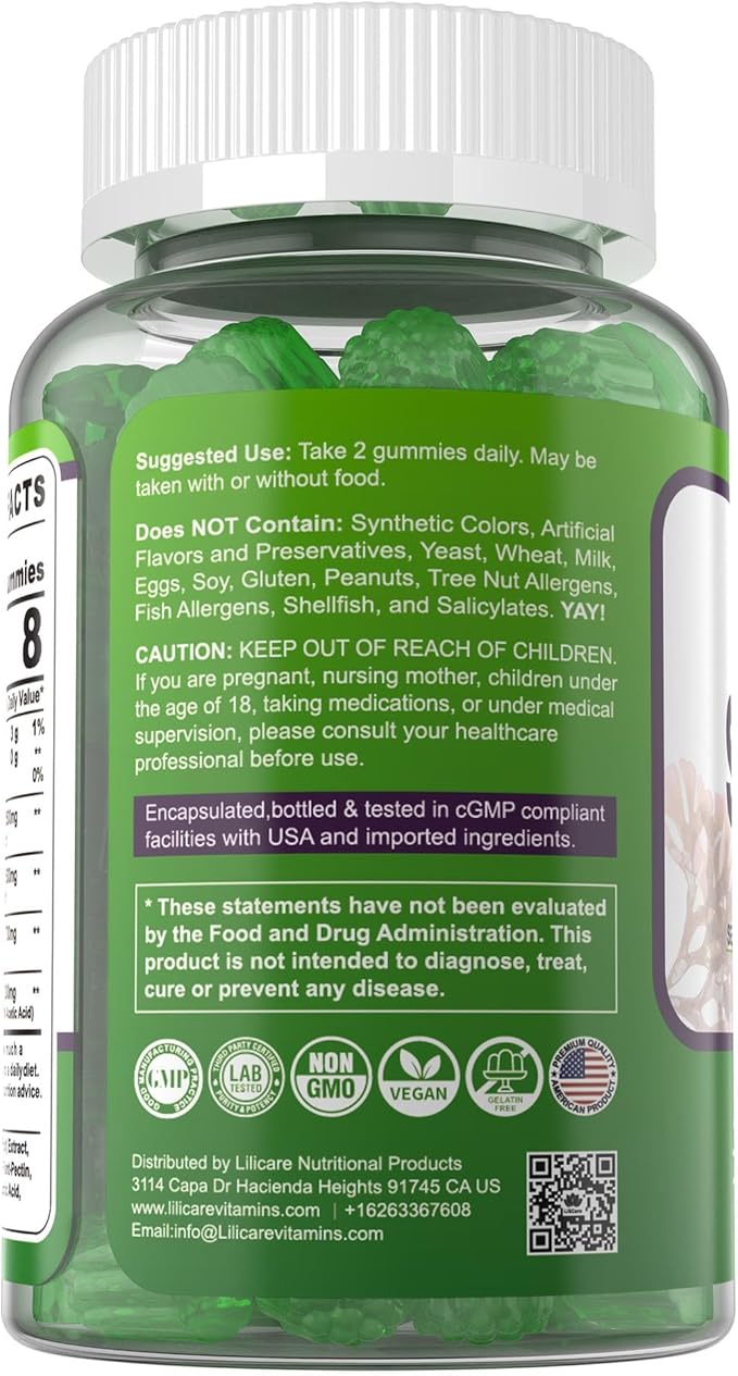 Sea Moss Gummies - Irish Sea Moss Gummies for Adults & Kids - Advanced Superfood Seamoss Supplement with Organic Bladderwrack & Burdock Root Extract,ACV for Daily Immune, Gut Cleanse, Vegan, 60 Counts