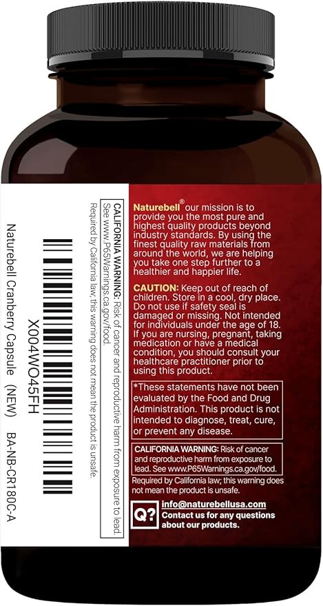 NatureBell 2 Pack Cranberry Concentrate with Acerola, 240 Vegetarian Capsules | Organic Cranberry Fruit Extract with Organic Acerola Cherry – Non-GMO, cGMP Manufactured