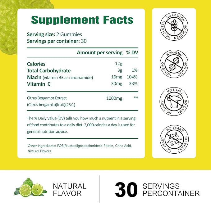 (2 Packs) Sugar Free Citrus Bergamot Gummies for Healthy Cholesterol - All Natural Supplements 25:1 Extract From Italy Bergamot Supplement for Immune Support Healthy Anti-Aging Sugar-Free Vegan Pectin