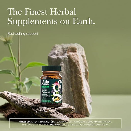 Gaia Herbs Quick Defense - Fast-Acting Immune Support Supplement* - Echinacea, Black Elderberry, Ginger & Andrographis - 20 Vegan Liquid Phyto-Caps (10 Servings)