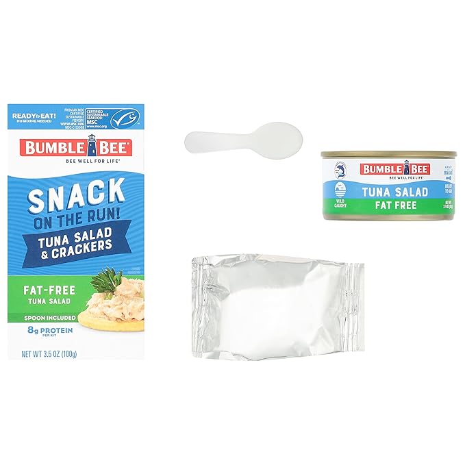 Bumble Bee Snack On The Run! Protein Snack Pack - 8g Protein per Box - Fat Free Tuna Salad with Crackers Kit - Ready to Eat Easy-Open Can - Wild Caught MSC-Certified Tuna (Pack of 1)