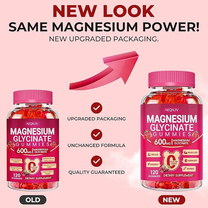 Magnesium Glycinate Gummies 600mg, Chewable Sugar Free Magnesium L-threonate Gummies with Vitamin D, B6, and CoQ10 for Sleep, Relaxation, Brain and Muscle, 60 Days Supply for Men & Women