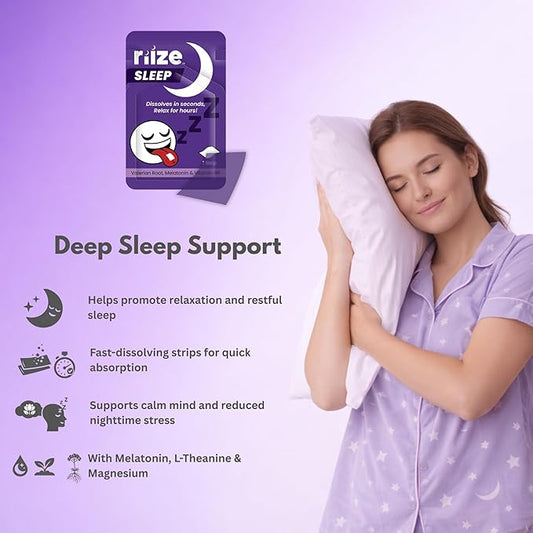 Riize Sleep Strips, Fast Acting Dissolvable Oral Supplement with 5mg Melatonin, Valerian Root, L-Theanine, Vitamin B6, Natural Flavors, Vegan (30 Count)