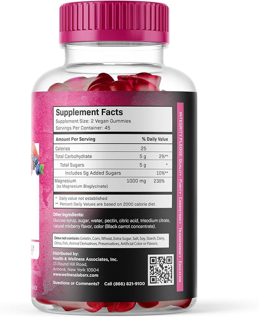 Magnesium Glycinate Gummies, 1000 mg - Magnesium Supplement to Support Relaxation, Heart Health - Chewable Calm Magnesio Gummies for Adults, Glicinato De Magnesio - Mix Berry Flavor