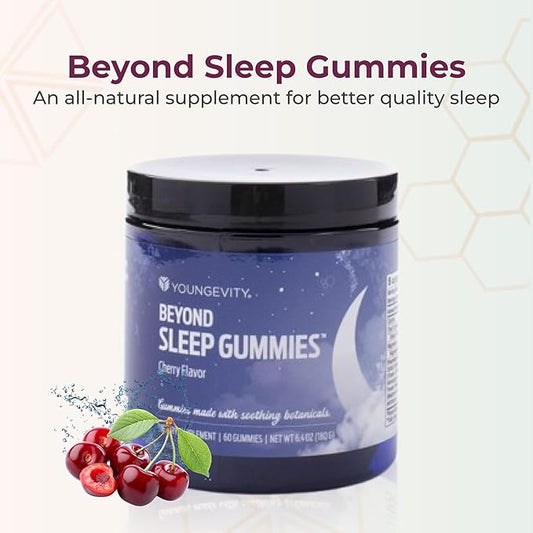 Youngevity Beyond Sleep Gummies – Plant-Derived Melatonin, GABA, L-Tryptophan, Chamomile – Supports Restful Sleep and Relaxation – Tart Cherry Flavor – 60 Vegan, Sugar-Free Gummies