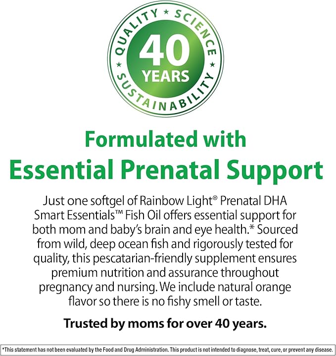 Rainbow Light Prenatal DHA Vitamins for Women | 180 Softgels | Ultra Omega 3 Fish Oil (EPA & DHA) | Supports Brain & Eye Health for Mom and Baby | for Pregnancy & Nursing