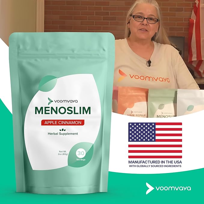 VoomVaya MenoSlim Tea – Menopause & Perimenopause Supplement for Women – Supports Healthy Metabolism & Overall Wellness – Apple Cinnamon Flavor – 30 Tea Bags