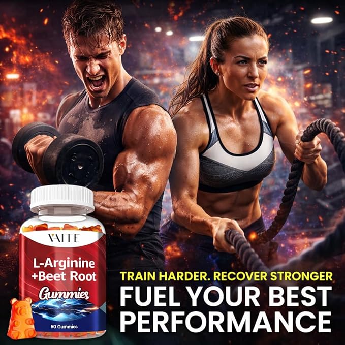 VAITE L Arginine Supplement Beet Root Gummies - Double Strength, Energy Boost, Circulation Support and Stamina, Organic Chewable Beets Supplements for Men and Women, Vegan Gummy, Non-GMO, Sugar-Free