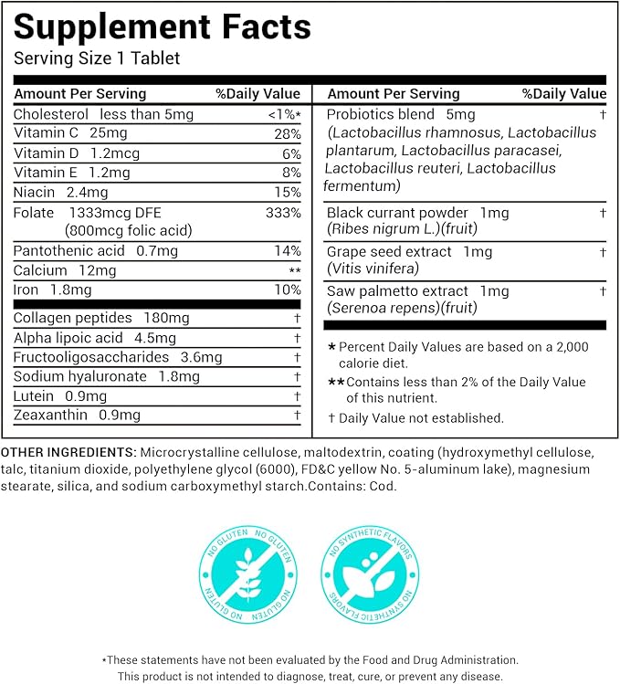 DrBioCare Collagen Peptides for Women, Beauty Vitamin & Mineral Supplement,Contains Vitamin D3, Probiotics for Women & Collagen Peptides,Vitamin E,Vitamin B Complex - Made in USA - 120 Tablets