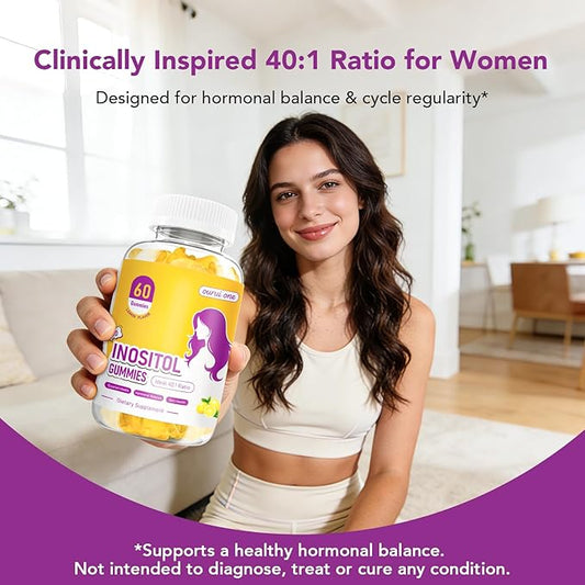 Myo & D-Chiro Inositol Gummies for Women – 40:1 Ratio Hormone Balance & Fertility Support with ALA, Vitamin D3, B12 & Chromium – Lemon Flavor Inositol Supplement for Women – 60 Gummies 1 Pack