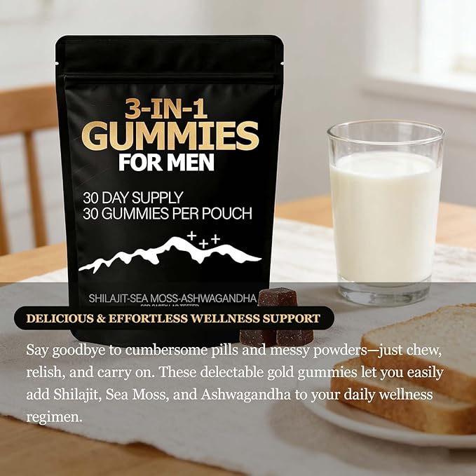 Zenith 3 in 1 Gummies for Men,Shilajit Gold Gummies with Sea Moss, Ashwagandha, Organic Manuka Honey, Burdock Root, Palm Moss Extract,Energy Support