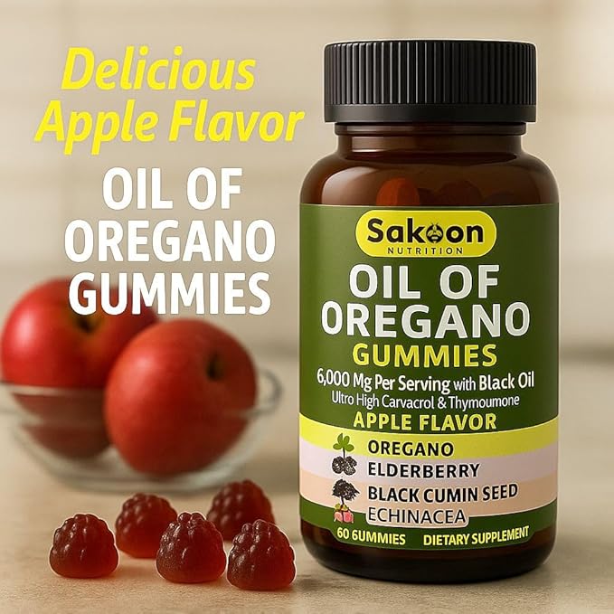 Sakoon nutrition Oil of Oregano Gummies – Immune Support with Oregano Oil 300mg, Black Cumin Seed, Elderberry, Echinacea – Antioxidants & Respiratory Health – Vegan, Non-GMO, Tasty Herbal Supplement