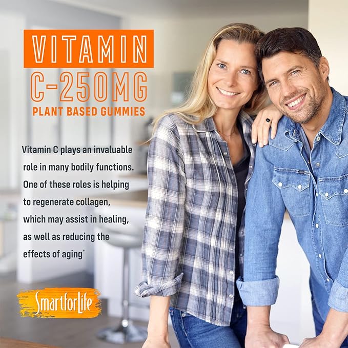 Smart for Life Vitamin C Gummies - Plant-Based Vegan Vitamin C Gummies Natural Orange Flavor - Immune Support Gummies for Adults and Kids - Non-GMO - Dietary Supplement - 60 Count