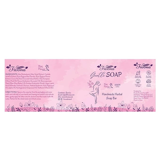 FIVONA Pink Yoni Soap Bar Set of 3 - Gentle Feminine Wash & Body Cleansing Bars, Herbal Soap with Natural Ingredients - 3 x 5.3 oz - Includes Mesh Foaming Net for Rich Lather & Light Exfoliation