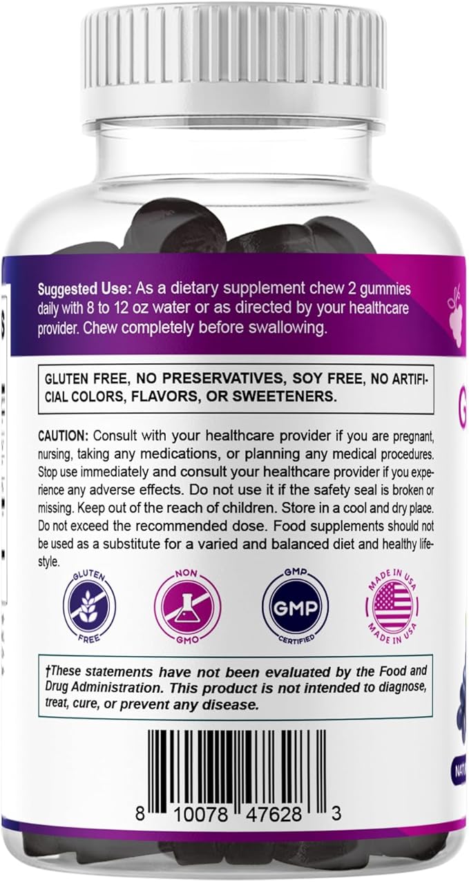 Vitamatic Grape Seed Extract Gummies – Plant-Based Botanical Extract – Natural Grape & Black Currant Flavor – Vegan, Non-GMO – Herbal Supplement – 60 Gummies