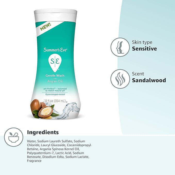 Summer's Eve Essential Botanicals All-Over Daily Feminine Wash with Argan Oil, Gentle pH-Balanced Body Wash for Women, Removes Vaginal Odor and Refreshes, 12 Fl Oz (Pack of 2)