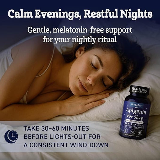 Apigenin Supplement for Sleep. Best Natural Sleep Aid Without Melatonin for Adults. With L-Theanine & Magnesium. Plant-Based Nighttime Support. Apigenina Suplemento.