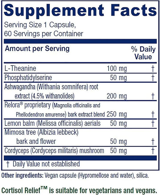 Vitanica Cortisol Relief, Dr. Formulated Sleep, Stress, Cortisol Manager Supplement, Vegan, 60 Capsules