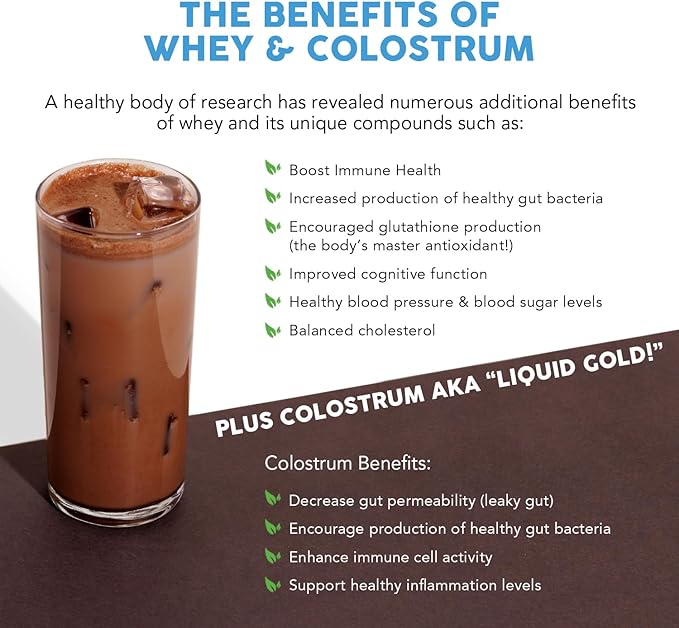 Paleovalley 100% Grassfed Whey Protein Powder with Colostrum, 30 Serving - Chocolate, 13g Protein, Muscle Building, Immune Support, Gut Health