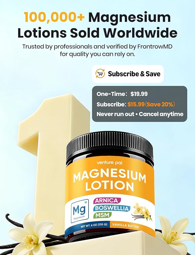 Magnesium Lotion with Arnica, MSM & Boswellia – Cooling Magnesium Cream – Lightweight Moisturizing Lotion for Legs & Feet – Safe for Kids – 6 fl oz
