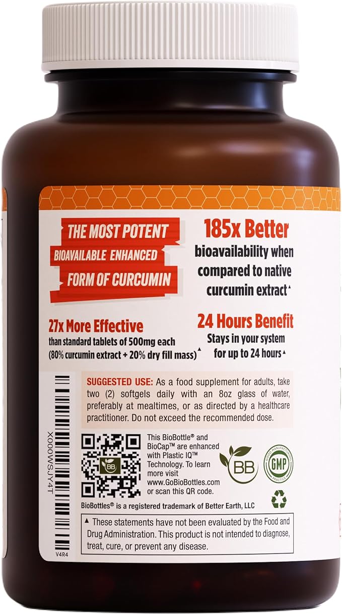 A1Vitality Vegan Turmeric Curcumin NovaSOL 1000mg - Nature's Joint Support Supplements - 185x Bioavailable Than Standard Curcumin - Natural Carrageenan Softgels (Vegan)