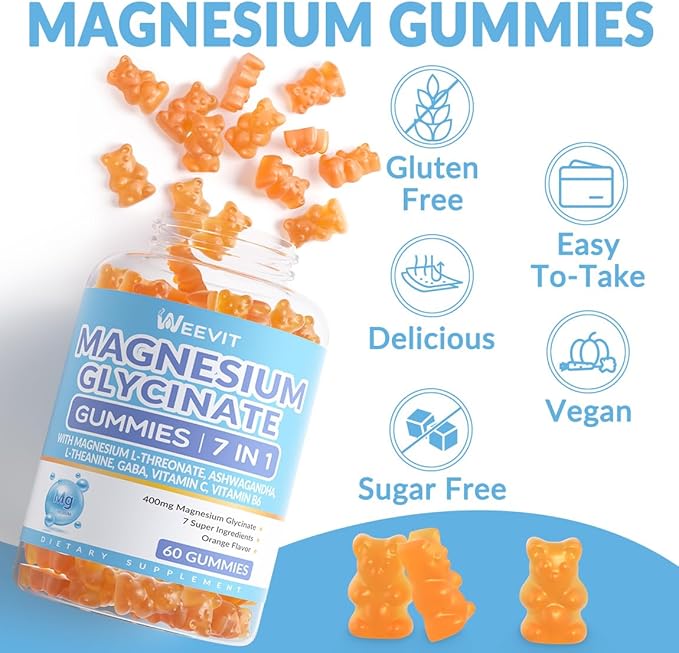 Magnesium Glycinate Gummies, Magnesium Glycinate with L-Threonate, Ashwagandha, L-Theanine, Magnesium Supplements for Women & Men